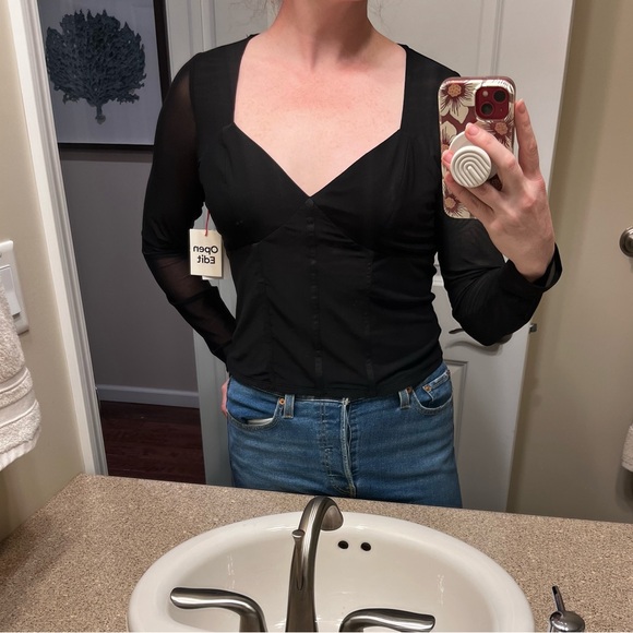 Black Long Sleeve Mesh Top - Picture 2 of 4